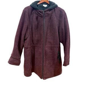 Avenue Sherpa Hooded jacket coat women’s size 3X Burgundy Black